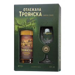 Troyanska Pflaumenschnaps alt 700ml 40% mit einem Glas